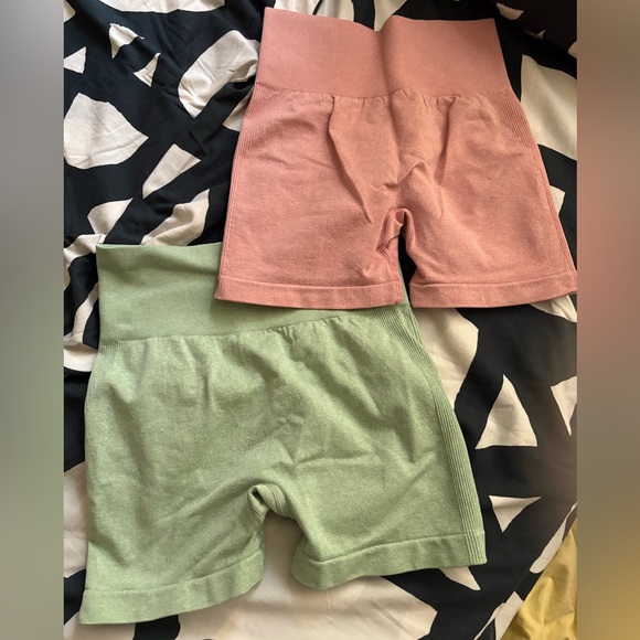 Other - Women’s High-Waist Workout Shorts - Rose and Light Green (2-Pack)